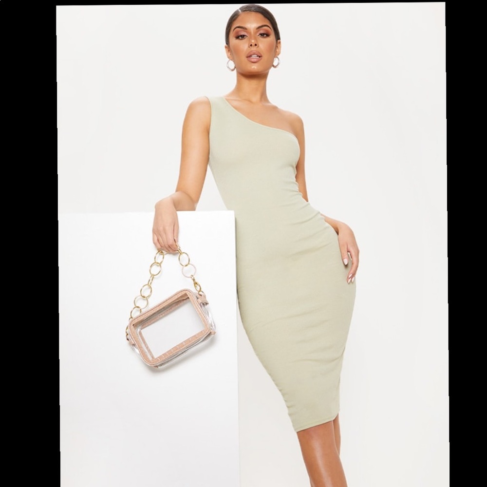 Sage Green Ribbed One Shoulder Dress